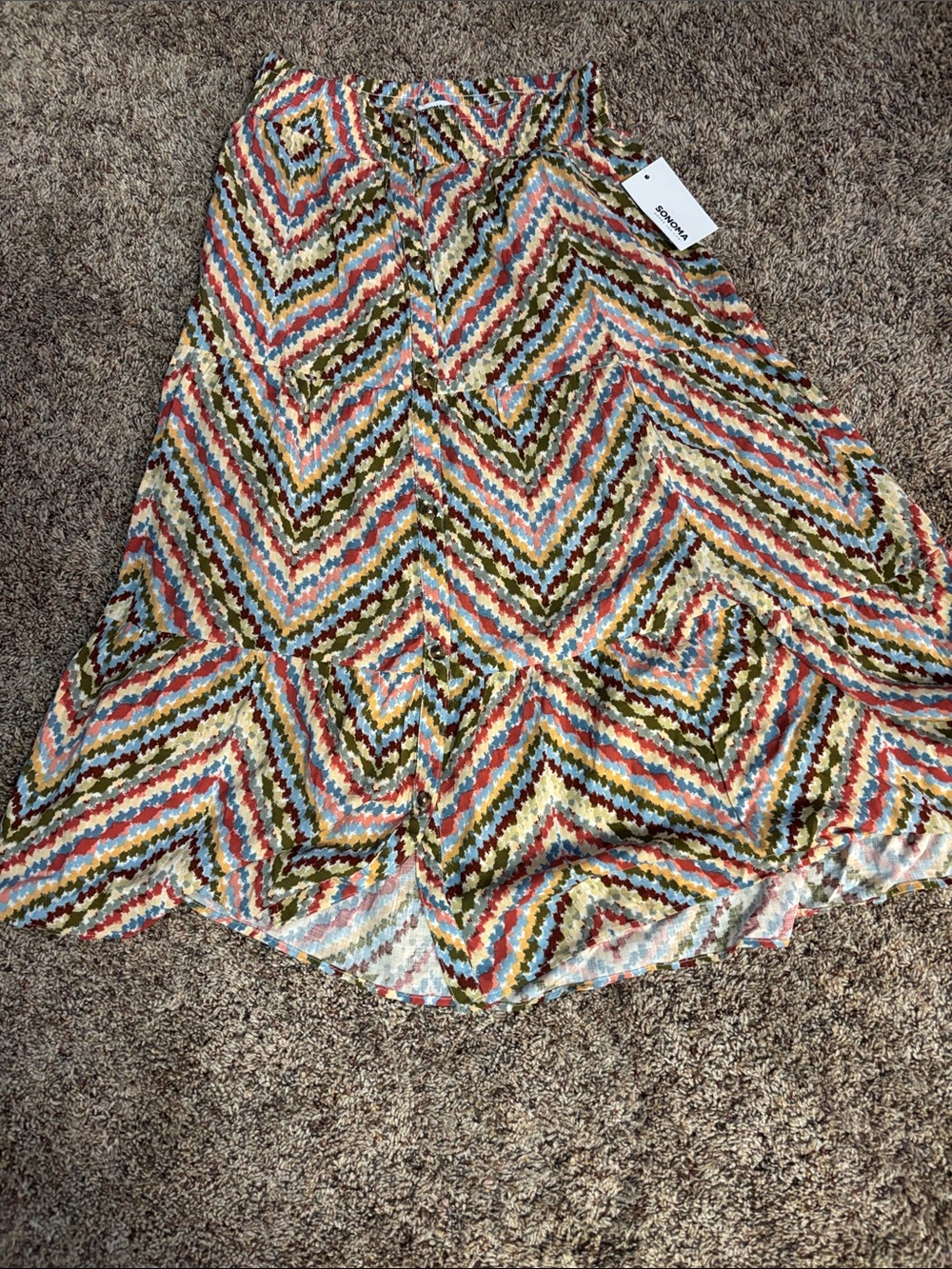 Sonoma Multicolor Chevron A-Line Skirt - Coral, Blue & Olive